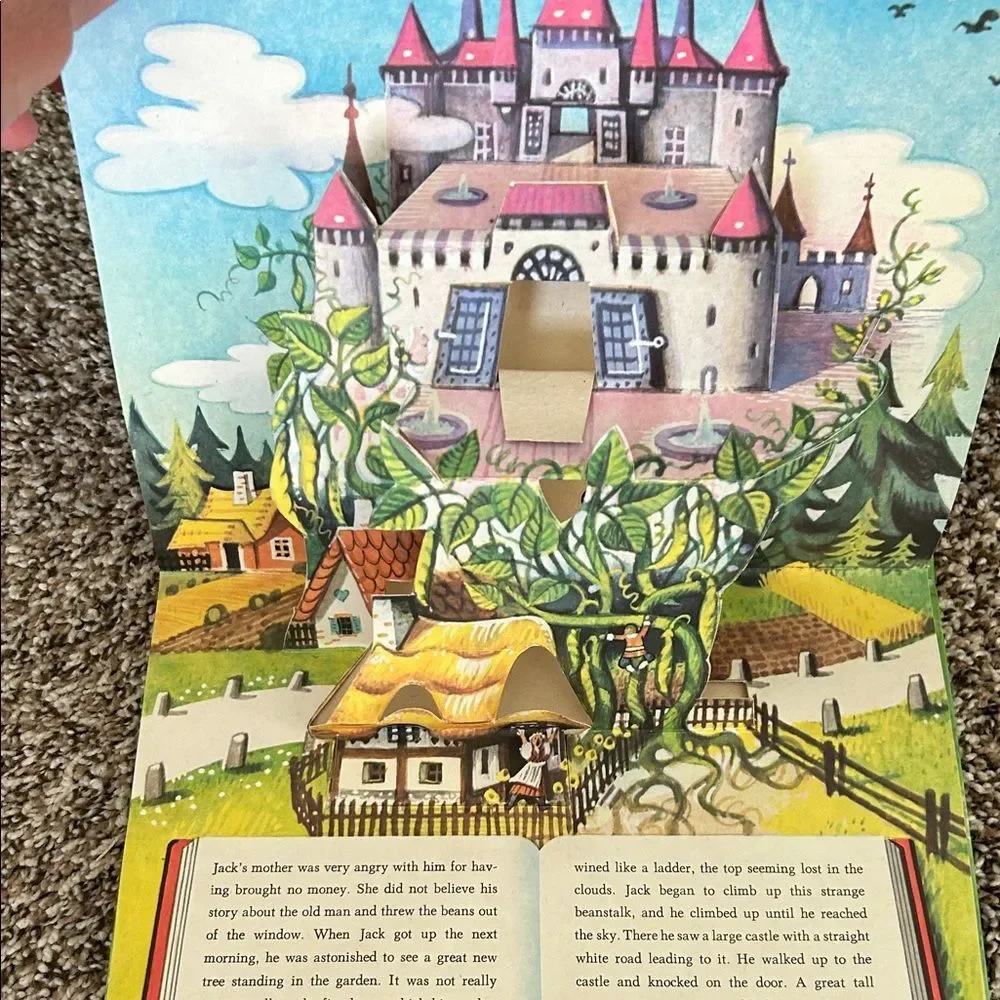 Vintage 70s Jack and the Beanstalk Kids Pop-Up Book - Pink & Green